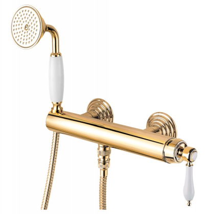 APHRODITE-DM-03/24-Bi Смеситель для душа однорычажный с ручным душем Исполнение: Золото 24 карат, Ручки: Белый 