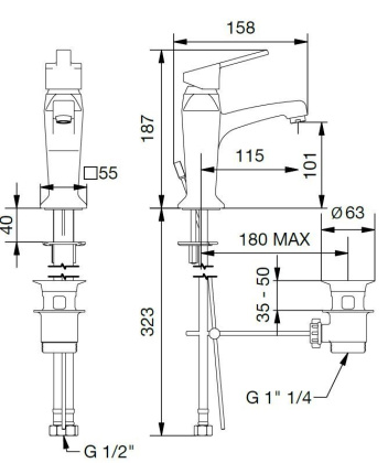 LEGEND-LSM2-03/24 Смеситель на раковину однорычажный с донным клапаном, золото, ручка золото