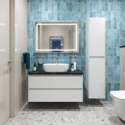 Тумба с раковиной подвесная BelBagno KRAFT 100 Cemento Grigio, раковина белая Тумба с раковиной подвесная BelBagno KRAFT 100 Cemento Grigio, раковина белая