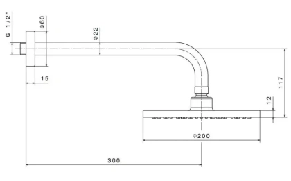Душевая лейка PIANO "тропический дождь" с кронштейном, хром глянец