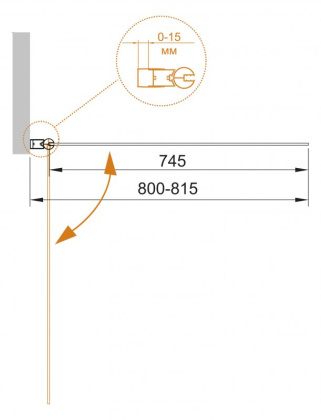 Душевая дверь ECO-O-V-1-80/140-P-Cr-L Условные размеры,мм: 800х1400 Габариты с диапазоном регулировок, мм: (800-815)х1400 