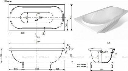 Ванна из искусственного камня Эстет Астра 170x80                                                    