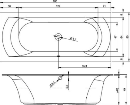 Акриловая ванна RIHO LINARES VELVET 180x80 Акриловая ванна RIHO LINARES VELVET 180x80