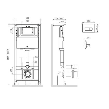 I012704.8051 Pro Инсталляция для подвесного унитаза с пневматич. клавишей Pro M пластик, глянец. Хром