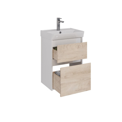 Тумба Lemark COMBI 50см под 1 раковину, подвесная/напольная, 2 ящика, цвет фасада: Дуб кантри, цвет корпуса: Белый глянец