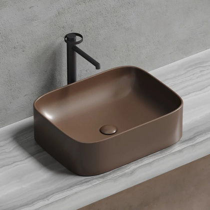 Умывальник чаша накладная прямоугольная (цвет Темно-Коричневый Матовый) Element 505*380*150мм