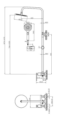 MOMENTO-CD-01 Душевая стойка со смесителем для верхнего и ручного душа, хром