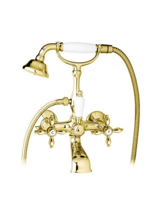 NOSTALGIA-VD-03/24-Bi Смеситель для ванны с ручным душем Исполнение: Золото 24 карат, Ручки: Белый 