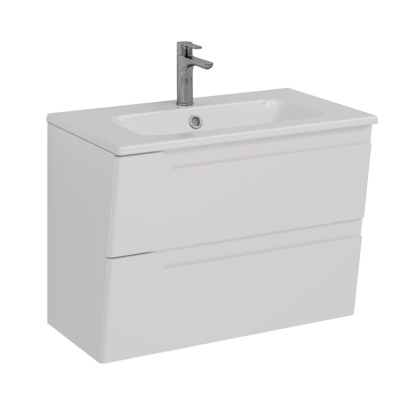 Тумба Lemark MIANO 80см под 1 раковину, подвесная, 2 ящика, цвет корпуса, фасада: Белый глянец