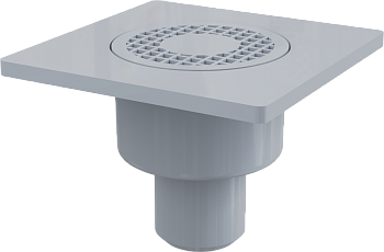 Сливной трап 150×150/50 мм прямой сток, решетка серая, гидрозатвор мокрый Сливной трап 150×150/50 мм прямой сток, решетка серая, гидрозатвор мокрый