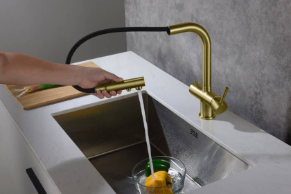 Смеситель Timo Saona 2356/17FL с выдвижной лейкой, золото матовое