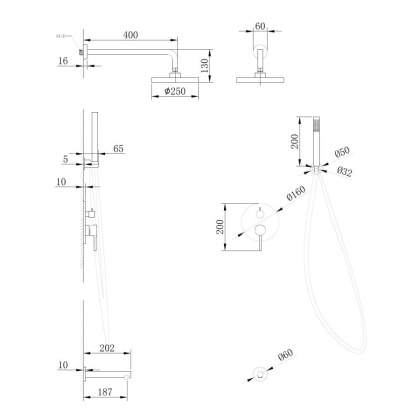 Душевая система ABBER Emotion AF8817B скрытого монтажа с изливом, черная матовая