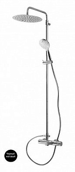 LEAF-CVDA-30-L-NOP Душевая стойка телескопическая, с изливом с верхним и ручным душем, верхний душ диаметр 230 мм АБС пластик, исполнение Чёрный матовый