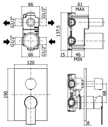 Смеситель для ванны Paffoni Tango TA018CR/М (с внутренней частью) хром