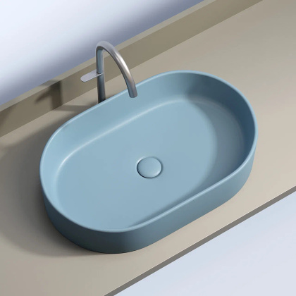 Умывальник чаша накладная овальная (цвет Голубой Матовый) Element 608*385*122мм