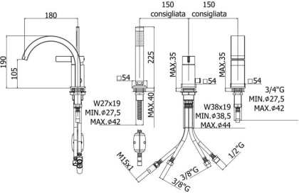 Смеситель на борт ванны Paffoni Rock RO040ST Смеситель на борт ванны Paffoni Rock RO040ST