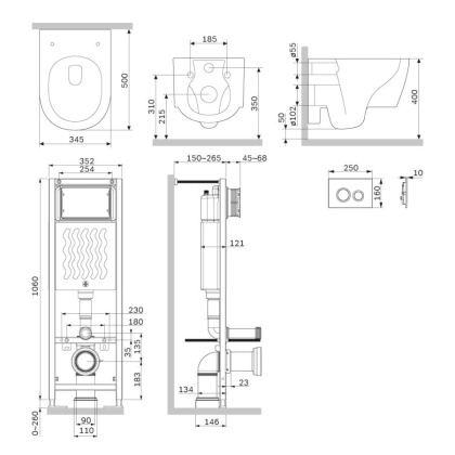 IS110151.DX77C1700 ErgoFit Инсталляция с клавишей L глянец. хром с подвесным унитазом Jupiter без ободка с сид