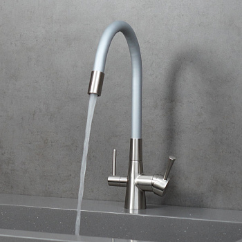 Смеситель для кухни с гибким изливом, с подключением к фильтру питьевой воды, латунь/никель/серебро Смеситель для кухни с гибким изливом, с подключением к фильтру питьевой воды, латунь/никель/серебро