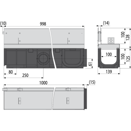 Щелевой дренажный канал с асимметричной надставкой 100 мм, оцинкованная сталь