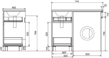 Тумба напольная под умывальник Dallas Luxe 1150х482 2 ящика (ШхГхВ) 498х476х860