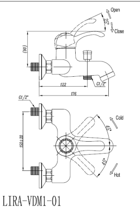 LIRA-C-VDM1-01 Смеситель для ванны и душа Исполнение: Хром 