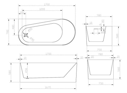 Акриловая ванна Abber 170х78 AB9496-1.7 L Акриловая ванна Abber 170х78 AB9496-1.7 L