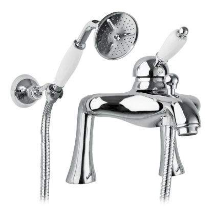 ELITE-PBVM-03/24-M Смеситель на борт для ванны и душа однорычажный, исполнение золото, ручка белая