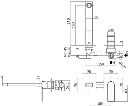 Смеситель для раковины Paffoni Tango TA104CR70 (с внутренней частью)