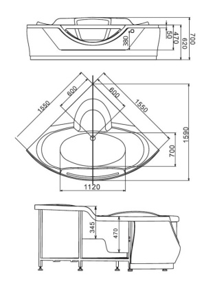 Акриловая ванна Gemy 155х155 G9025 II O Акриловая ванна Gemy 155х155 G9025 II O