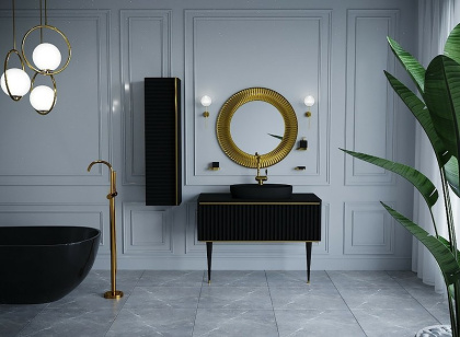 Тумба Canale 80 черная + Золото_Комплект 843-080-BG Boheme