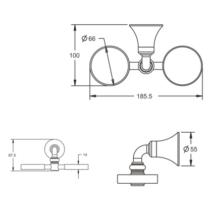 2 стакана с держателем, RG1222 Rose, Хром