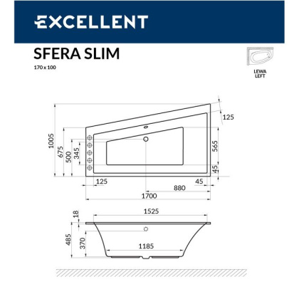Ванна EXCELLENT Sfera Slim 170x100 (левая) "ULTRA" (золото) Ванна EXCELLENT Sfera Slim 170x100 (левая) "ULTRA" (золото)