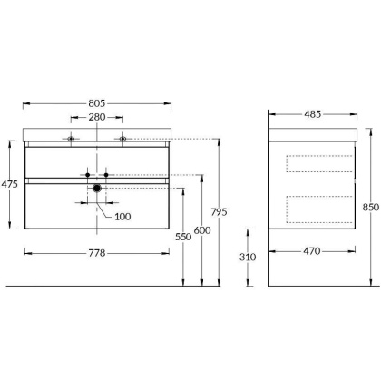 Тумба CUBO подвесная с ящиками 80, лимо матовая