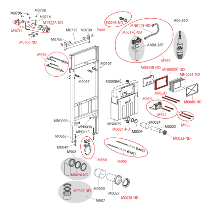 Монтажная рама с бачком для видуара и смесителя, со стоковым коленом DN90/110