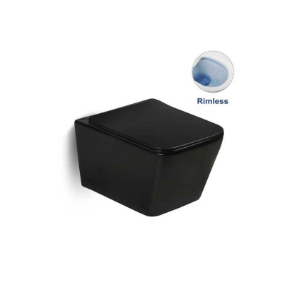 Унитаз подвесной Q-Line VT1-12MB безободковый, цвет матовый черный, ультратонкое сиденье soft-close