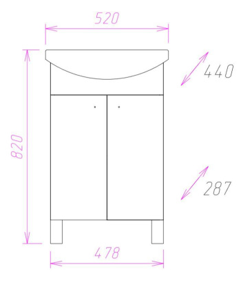 Тумба Onika Крит-Эко 52 напольная, белая, разборная (ум. Акватон 52)