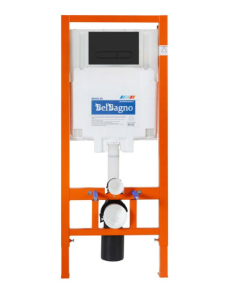 Комплект 4 в 1 Унитаз подвесной BelBagno COLORATO BB062CHR-MB с сиденьем BB062SC-MB + Система инсталляции для унитазов BelBagno BB002-80 с кнопкой смы