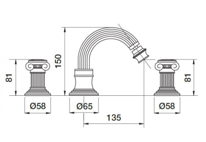 APHRODITE-BBS2-02-S1 Смеситель для биде на три отверстия с донным клапаном Исполнение: Бронза, Ручки: Металл 