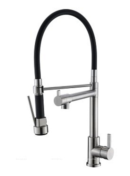 Смеситель для кухни с поворотным и гибким изливом, нержавеющая сталь, исполнение сатин BB-LAM50-IN
