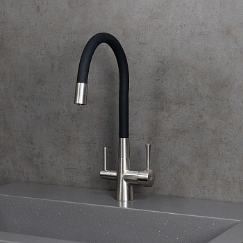 Смеситель для кухни с гибким изливом, с подключением к фильтру питьевой воды, латунь/никель/чёрный Смеситель для кухни с гибким изливом, с подключением к фильтру питьевой воды, латунь/никель/чёрный