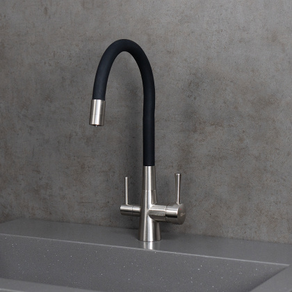 Смеситель для кухни с гибким изливом, с подключением к фильтру питьевой воды, латунь/никель/чёрный Смеситель для кухни с гибким изливом, с подключением к фильтру питьевой воды, латунь/никель/чёрный