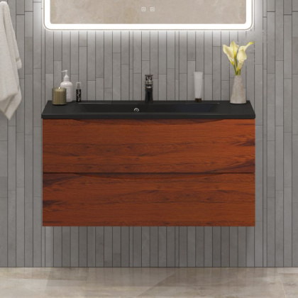 Тумба с раковиной подвесная BelBagno MARINO 100 Rovere Moro, раковина белая Тумба с раковиной подвесная BelBagno MARINO 100 Rovere Moro, раковина белая