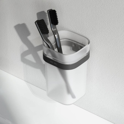 Стеклянный стакан Func с настенным держателем, 11,8х7,5х8,3 см, белый, A8F34322