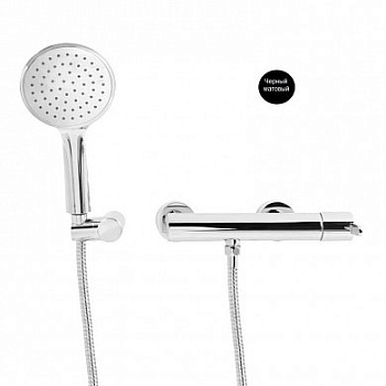 LEAF-D-L-NOP Смеситель для душа однорычажный в комплекте с ручным душем, шлангом и держателем, исполнение Чёрный матовый