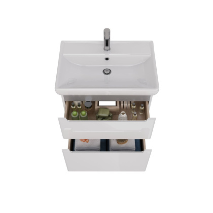 Тумба Lemark BUNO 70см под 1 раковину, подвесная/напольная, 2 ящика, цвет корпуса, фасада: Белый глянец