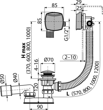 Сифон для ванны CLICK/CLACK с напуском воды через перелив, хром