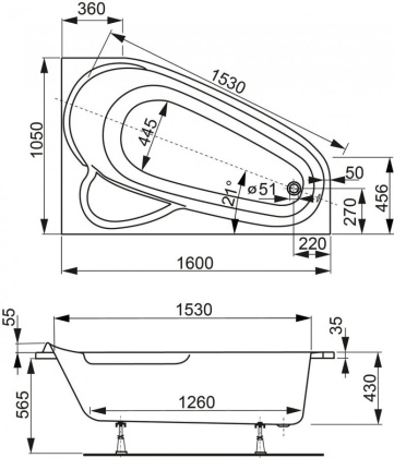 Акриловая ванна VAGNERPLAST SELENA 160x105 Left Акриловая ванна VAGNERPLAST SELENA 160x105 Left