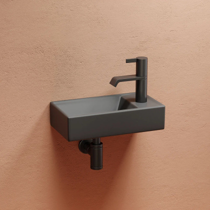 Умывальник подвесной прямоугольный (чаша слева, отверстие под смеситель справа) цвет темный антрацит матовый Element 407*217*100