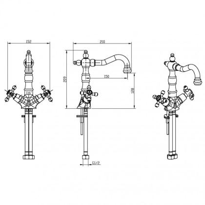 Смеситель для умывальника, высокий_Комплект