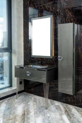 Столешница стекло 100см моноблок Глянцевая Графит